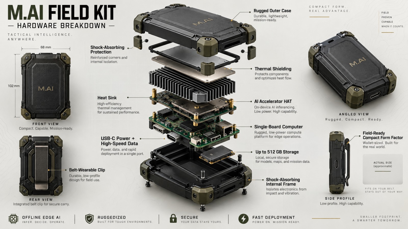 Exploded view of M.AI Field Kit hardware